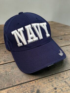 Authentic Military Navy Blue Adjustable Baseball Cap With White Embroidered Lett